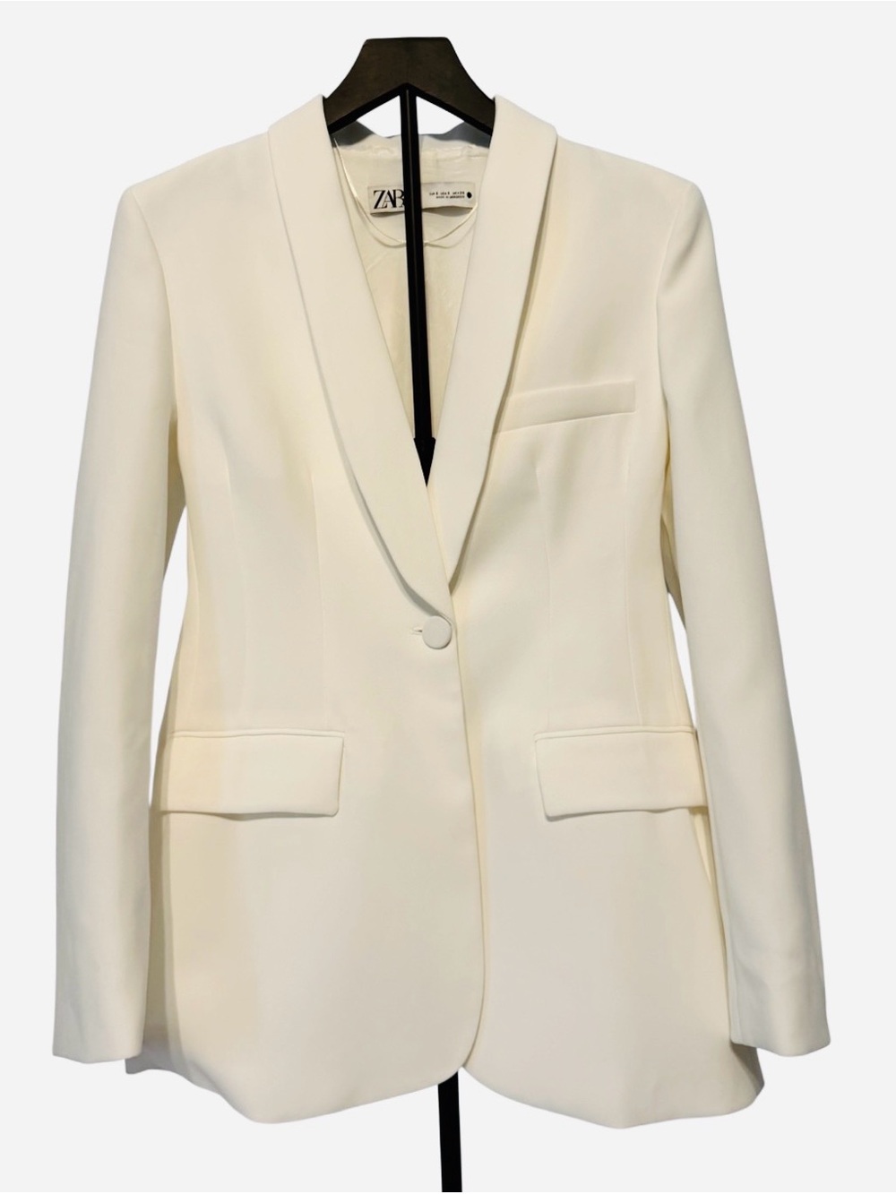 Zara Women's White Suit Blazer Jacket Single Button Pockets Long Sleeve Size S